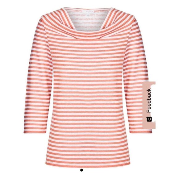 W. Lane Deep Orange White Stripe Linen 3/4 Sleeve Cowl Neck Shirt - Picture 3 of 13